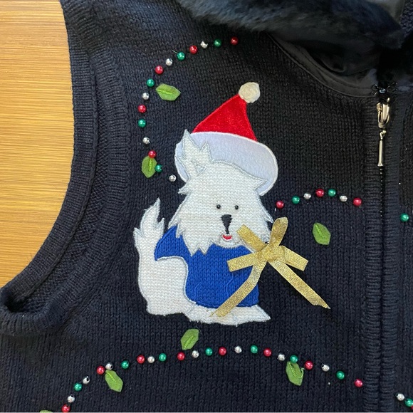 Vintage Y2K Designers Originals Studio Joy Christmas Dogs Zip-Up Vest - Small - Picture 5 of 10